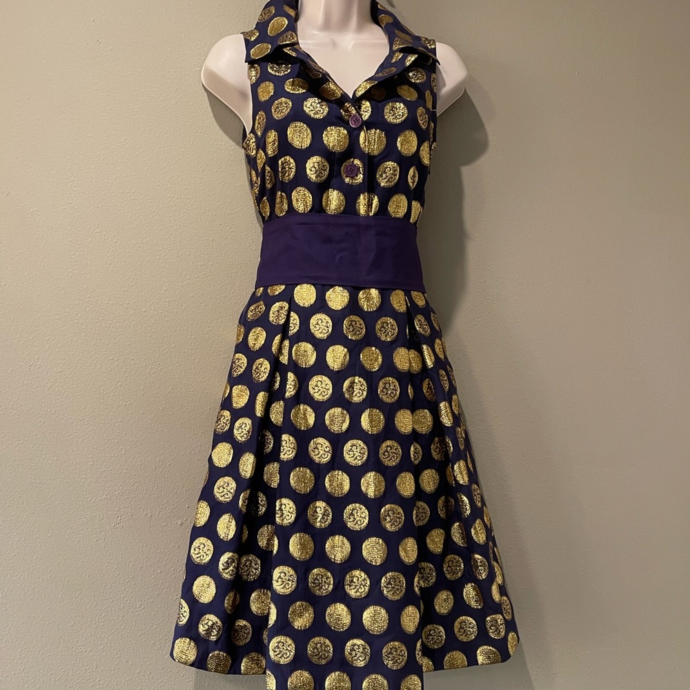 Marc Jacobs Purple and Metallic Gold Silk Dress, 0